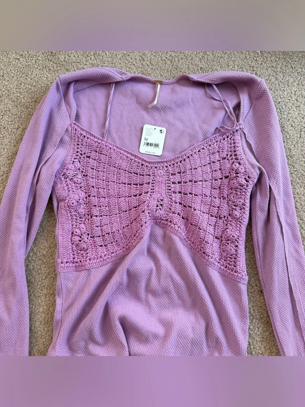 Free people butterfly dreams purple Knit Panel Long Sleeve top - Picture 4 of 5